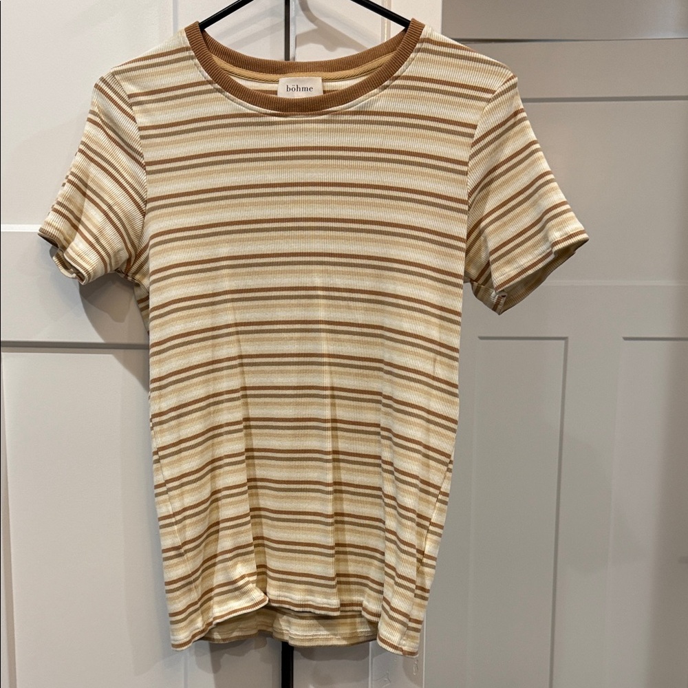 bohme Cream and Brown Striped Ringer Tee